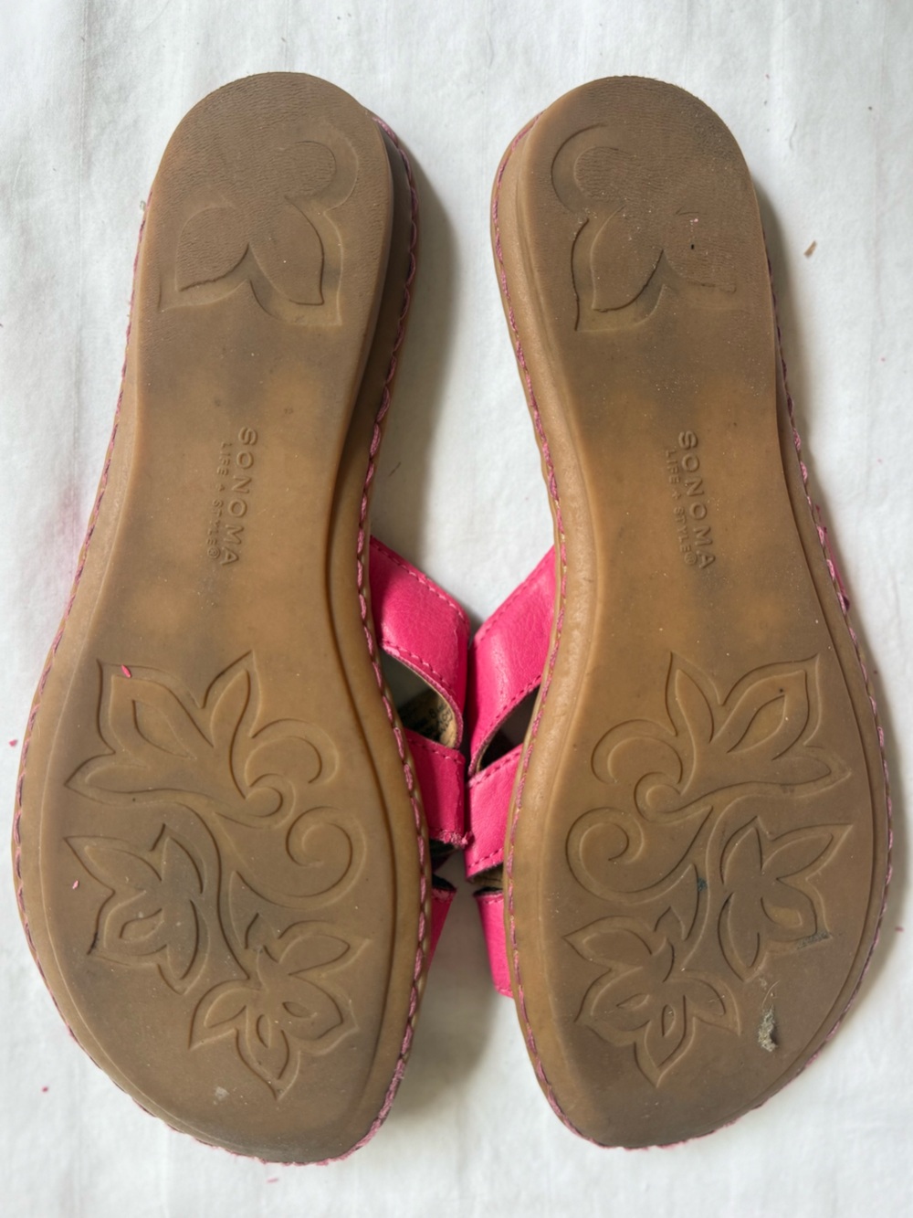 Sonoma Life + Style "Mariel" Fuchsia Pink Floral Slide Sandals Size 8 Summer - Picture 6 of 8